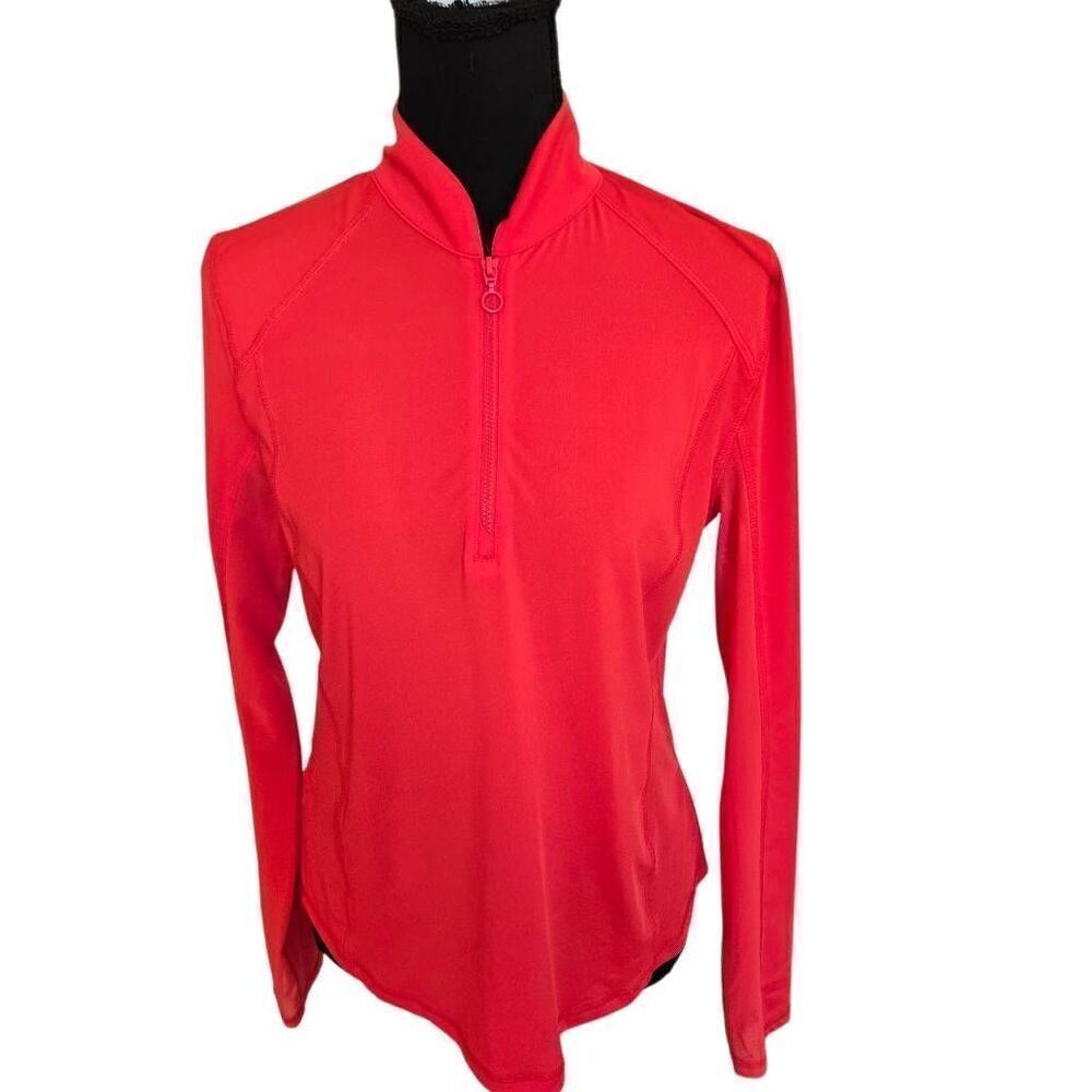 PGA Tour Womens Quarter Zip Long Sleeve Athletic Golf Shirt Top Coral Red Small